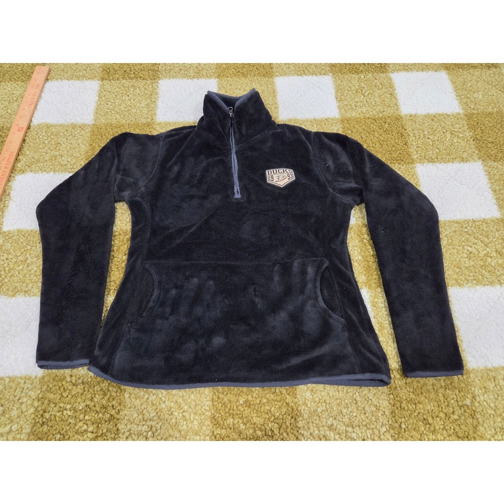 NHL Anaheim Ducks Quarter Zip Fleece Pullover Black Logo Jacket Womens Medium